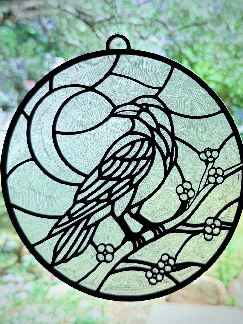 Raven Under the Moon Suncatcher, Color Your Own Stained Glass Window Decor